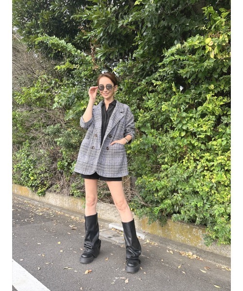 Day and Grade(デイアンドグレイド)の「【真山景子セレクト】ミドル丈チェックジャケット(テーラードジャケット・レディース・ブラック系その他・FREE)」の5枚目の写真