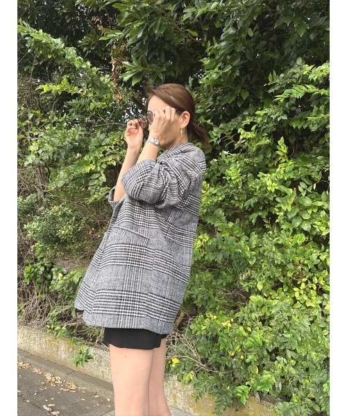 Day and Grade(デイアンドグレイド)の「【真山景子セレクト】ミドル丈チェックジャケット(テーラードジャケット・レディース・ブラック系その他・FREE)」の6枚目の写真