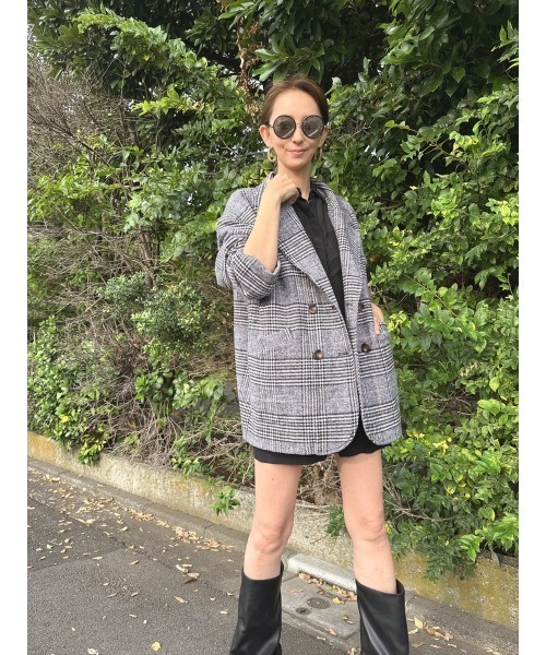 Day and Grade(デイアンドグレイド)の「【真山景子セレクト】ミドル丈チェックジャケット(テーラードジャケット・レディース・ブラック系その他・FREE)」の9枚目の写真
