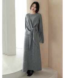 [2点セット][セットアップ][手洗い可能][低身長サイズ有]カシミヤタッチカシュクールニットトップス×スカート