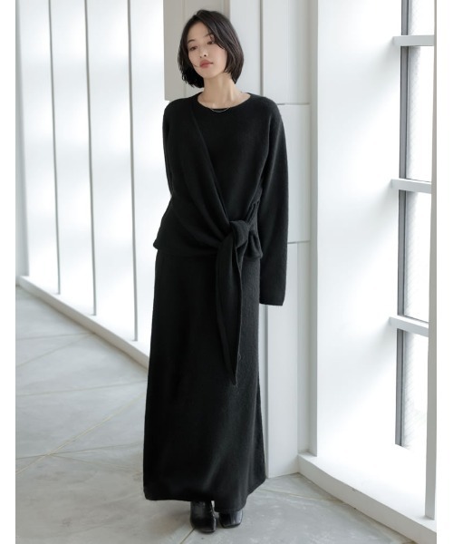 Re:EDIT（リエディ）の「[2点セット][セットアップ][手洗い可能][低身長サイズ有]カシミヤタッチカシュクールニットトップス×スカート（セットアップ・レディース・ブラウン/グレー/ブラック/アイボリー・SHORT/AM/MEDIUM/LARGE）」の3枚目の写真