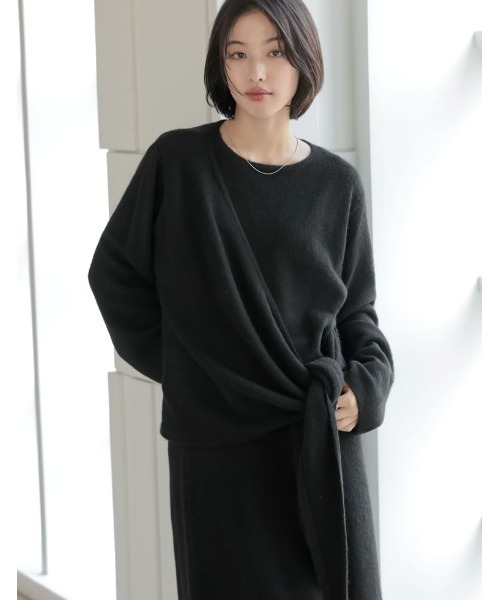 Re:EDIT（リエディ）の「[2点セット][セットアップ][手洗い可能][低身長サイズ有]カシミヤタッチカシュクールニットトップス×スカート（セットアップ・レディース・ブラウン/グレー/ブラック/アイボリー・SHORT/AM/MEDIUM/LARGE）」の9枚目の写真