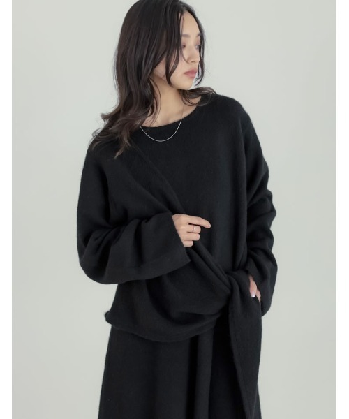 Re:EDIT（リエディ）の「[2点セット][セットアップ][手洗い可能][低身長サイズ有]カシミヤタッチカシュクールニットトップス×スカート（セットアップ・レディース・ブラウン/グレー/ブラック/アイボリー・SHORT/AM/MEDIUM/LARGE）」の12枚目の写真