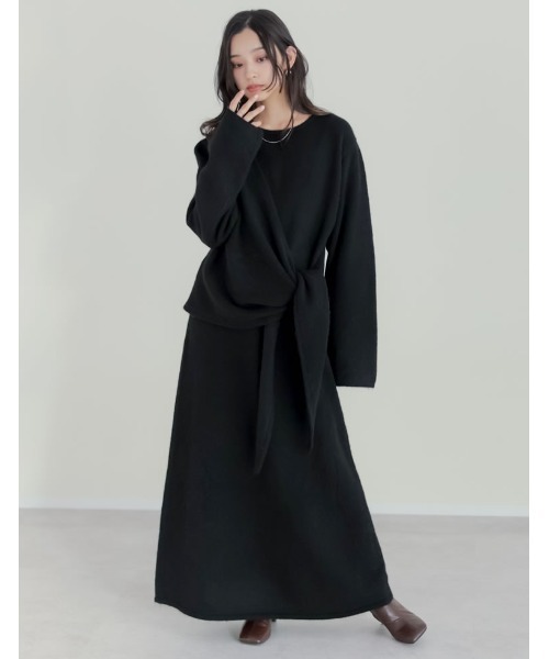 Re:EDIT（リエディ）の「[2点セット][セットアップ][手洗い可能][低身長サイズ有]カシミヤタッチカシュクールニットトップス×スカート（セットアップ・レディース・ブラウン/グレー/ブラック/アイボリー・SHORT/AM/MEDIUM/LARGE）」の14枚目の写真