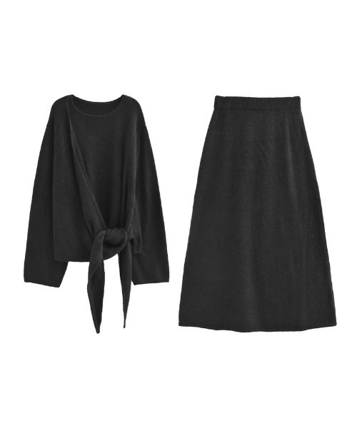 Re:EDIT（リエディ）の「[2点セット][セットアップ][手洗い可能][低身長サイズ有]カシミヤタッチカシュクールニットトップス×スカート（セットアップ・レディース・ブラウン/グレー/ブラック/アイボリー・SHORT/AM/MEDIUM/LARGE）」の5枚目の写真