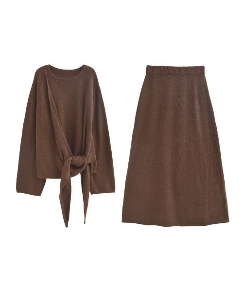 Re:EDIT（リエディ）の「[2点セット][セットアップ][手洗い可能][低身長サイズ有]カシミヤタッチカシュクールニットトップス×スカート（セットアップ・レディース・ブラウン/グレー/ブラック/アイボリー・SHORT/AM/MEDIUM/LARGE）」の7枚目の写真