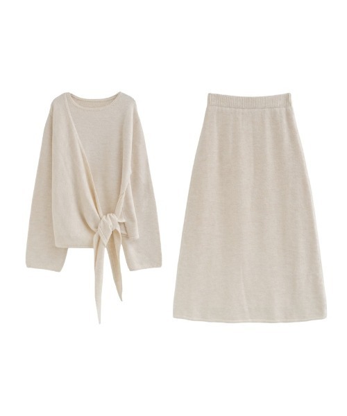 Re:EDIT（リエディ）の「[2点セット][セットアップ][手洗い可能][低身長サイズ有]カシミヤタッチカシュクールニットトップス×スカート（セットアップ・レディース・ブラウン/グレー/ブラック/アイボリー・SHORT/AM/MEDIUM/LARGE）」の8枚目の写真