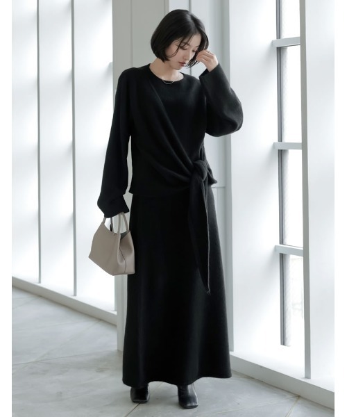 Re:EDIT（リエディ）の「[2点セット][セットアップ][手洗い可能][低身長サイズ有]カシミヤタッチカシュクールニットトップス×スカート（セットアップ・レディース・ブラウン/グレー/ブラック/アイボリー・SHORT/AM/MEDIUM/LARGE）」の10枚目の写真