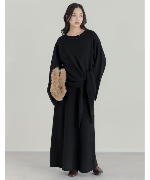 Re:EDIT（リエディ）の「[2点セット][セットアップ][手洗い可能][低身長サイズ有]カシミヤタッチカシュクールニットトップス×スカート（セットアップ・レディース・ブラウン/グレー/ブラック/アイボリー・SHORT/AM/MEDIUM/LARGE）」の11枚目の写真