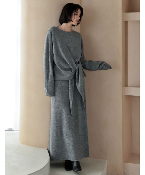 Re:EDIT（リエディ）の「[2点セット][セットアップ][手洗い可能][低身長サイズ有]カシミヤタッチカシュクールニットトップス×スカート（セットアップ・レディース・ブラウン/グレー/ブラック/アイボリー・SHORT/AM/MEDIUM/LARGE）」の15枚目の写真