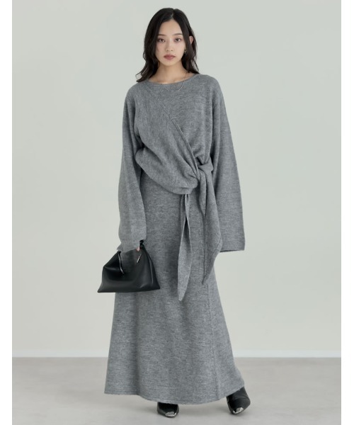 Re:EDIT（リエディ）の「[2点セット][セットアップ][手洗い可能][低身長サイズ有]カシミヤタッチカシュクールニットトップス×スカート（セットアップ・レディース・ブラウン/グレー/ブラック/アイボリー・SHORT/AM/MEDIUM/LARGE）」の18枚目の写真