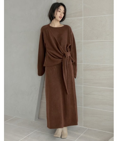 Re:EDIT（リエディ）の「[2点セット][セットアップ][手洗い可能][低身長サイズ有]カシミヤタッチカシュクールニットトップス×スカート（セットアップ・レディース・ブラウン/グレー/ブラック/アイボリー・SHORT/AM/MEDIUM/LARGE）」の22枚目の写真