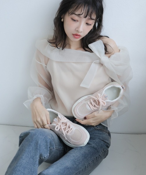 VIVIAN(ヴィヴィアン)の「ラメメッシュレースアップスニーカー(スニーカー・レディース・ピンク/アイボリー・LL/L/M)」の5枚目の写真