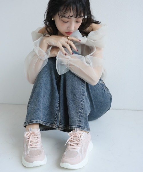 VIVIAN(ヴィヴィアン)の「ラメメッシュレースアップスニーカー(スニーカー・レディース・ピンク/アイボリー・LL/L/M)」の6枚目の写真