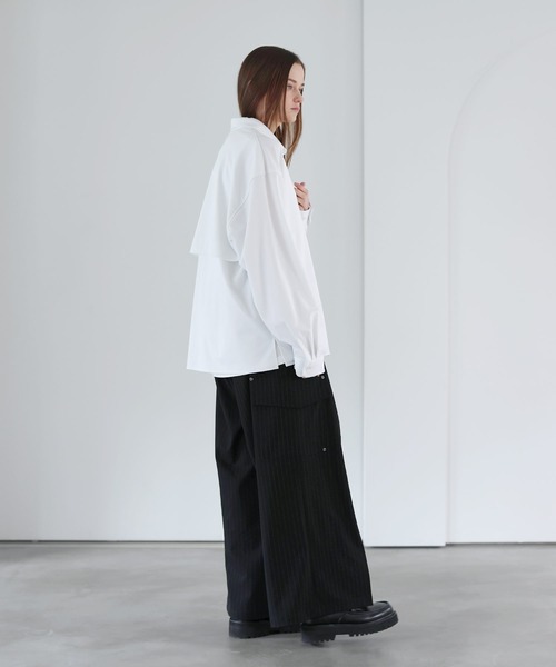 SOCCE（ソーシー）の「ルーズシルエットアシメトリックレイヤーシャツ（シャツ/ブラウス・メンズ・サックスブルー/ブラック/ホワイト・M/S/XL/L）」の14枚目の写真