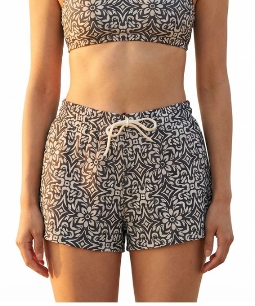 ROXY（ロキシー）の「【ROXY/ロキシー】 FRESCO TILE BS/水陸両用　総柄　ウエストゴム　ボードショーツ・サーフトランクス(水着)（水着・レディース・イエロー/ブラック・LARGE/SMALL/MEDIUM）」の2枚目の写真