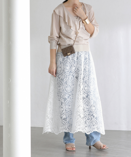 La TOTALITE（ラトータリテ）の「【洗える】TORRAZZO DONNA/トラッゾドンナ 別注レーススカート（スカート・レディース・アイボリー/ブラック/ホワイト・FREE）」の2枚目の写真