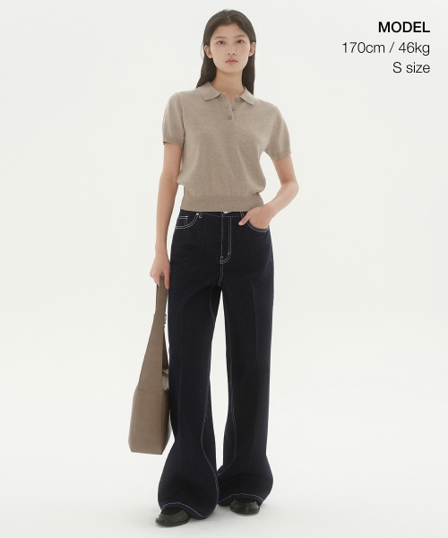 MUSINSA STANDARD WOMAN（ムシンサスタンダードウーマン）の「ウィメンズウォッシャブルスーピマコットンニットポロシャツ[ヘッダーライトベージュ]（ニット/セーター・レディース・その他・SMALL/MEDIUM/LARGE/X-SMALL）」の9枚目の写真