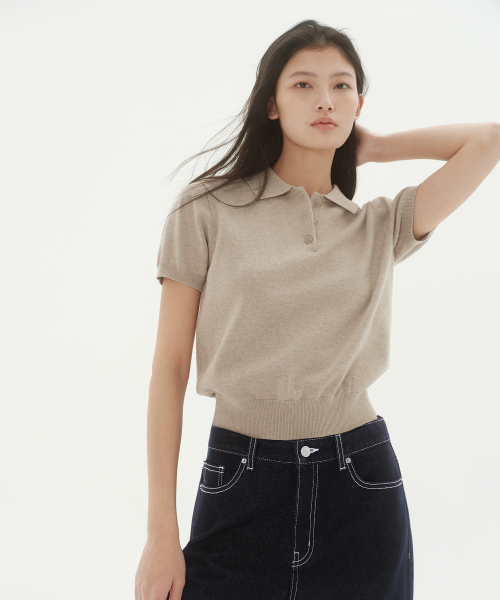 MUSINSA STANDARD WOMAN（ムシンサスタンダードウーマン）の「ウィメンズウォッシャブルスーピマコットンニットポロシャツ[ヘッダーライトベージュ]（ニット/セーター・レディース・その他・SMALL/MEDIUM/LARGE/X-SMALL）」の8枚目の写真