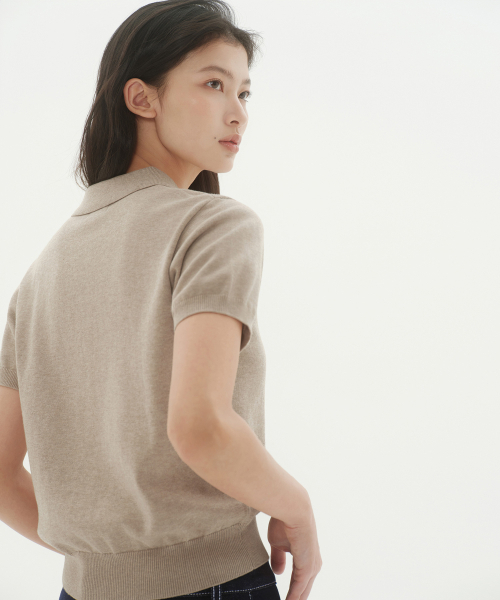 MUSINSA STANDARD WOMAN（ムシンサスタンダードウーマン）の「ウィメンズウォッシャブルスーピマコットンニットポロシャツ[ヘッダーライトベージュ]（ニット/セーター・レディース・その他・SMALL/MEDIUM/LARGE/X-SMALL）」の7枚目の写真