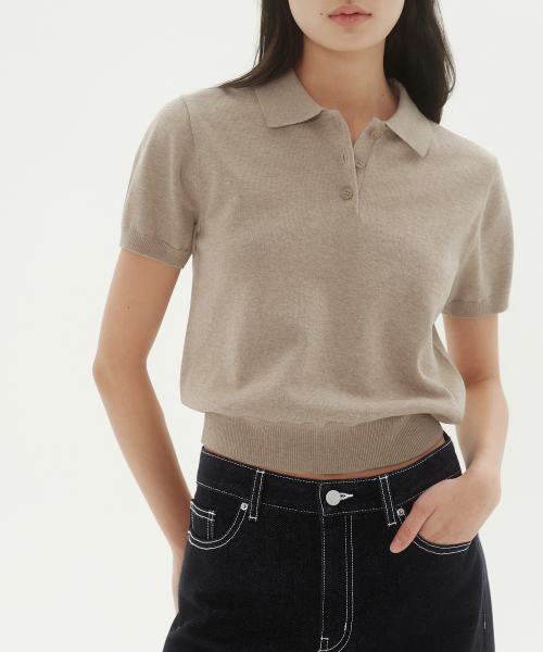 MUSINSA STANDARD WOMAN（ムシンサスタンダードウーマン）の「ウィメンズウォッシャブルスーピマコットンニットポロシャツ[ヘッダーライトベージュ]（ニット/セーター・レディース・その他・SMALL/MEDIUM/LARGE/X-SMALL）」の3枚目の写真