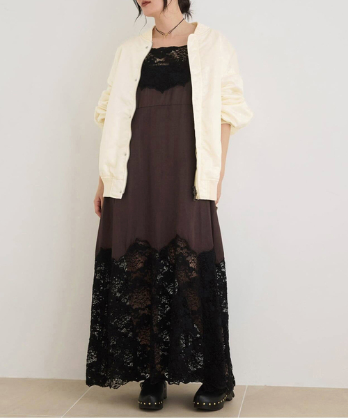 IENA LA BOUCLE(イエナラブークル)の「IENA LA BOUCLE R/Lサテンレースコンビキャミドレ(ワンピース・レディース・ブラウン・FREE)」の1枚目の写真