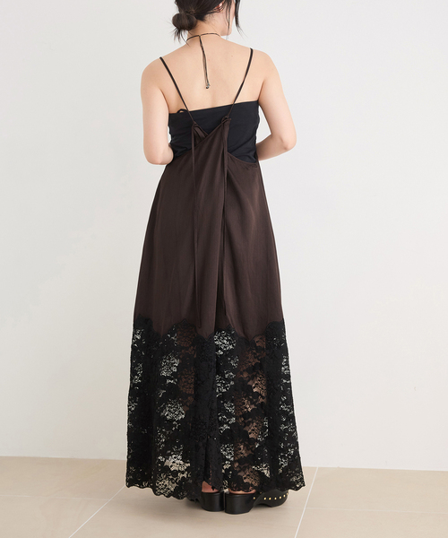 IENA LA BOUCLE(イエナラブークル)の「IENA LA BOUCLE R/Lサテンレースコンビキャミドレ(ワンピース・レディース・ブラウン・FREE)」の4枚目の写真