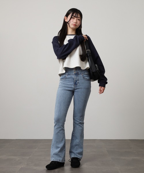 .WORKS（ドットワークス）の「.works　ストレッチデニム3個釦フレアー股下（デニムパンツ・レディース・ダークグレー/ライトブルー/ブルー・L-Long/M-Long/S-Long/L-Regular/M-Regular/S-Regular）」の6枚目の写真