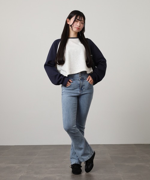 .WORKS（ドットワークス）の「.works　ストレッチデニム3個釦フレアー股下（デニムパンツ・レディース・ダークグレー/ライトブルー/ブルー・L-Long/M-Long/S-Long/L-Regular/M-Regular/S-Regular）」の7枚目の写真