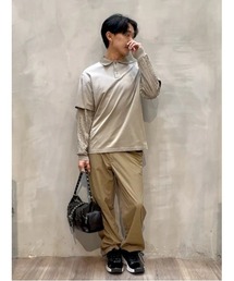 バイマテリアル ワイドロングパンツ / リブウエスト