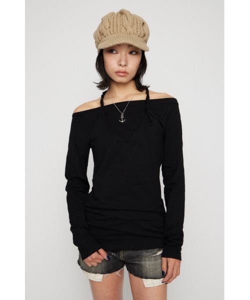 LAGUA GEM(ラグアジェム)の「HALTER NECK CUT チュニック(Tシャツ/カットソー・レディース・ブラック/カーキ/ホワイト・FREE)」の4枚目の写真