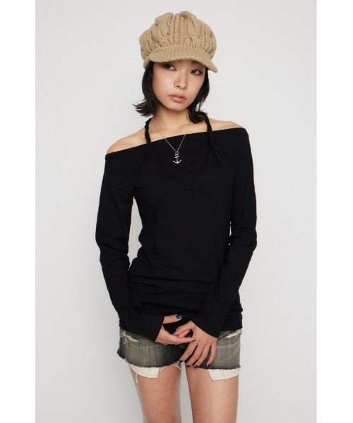LAGUA GEM(ラグアジェム)の「HALTER NECK CUT チュニック(Tシャツ/カットソー・レディース・ブラック/カーキ/ホワイト・FREE)」の5枚目の写真