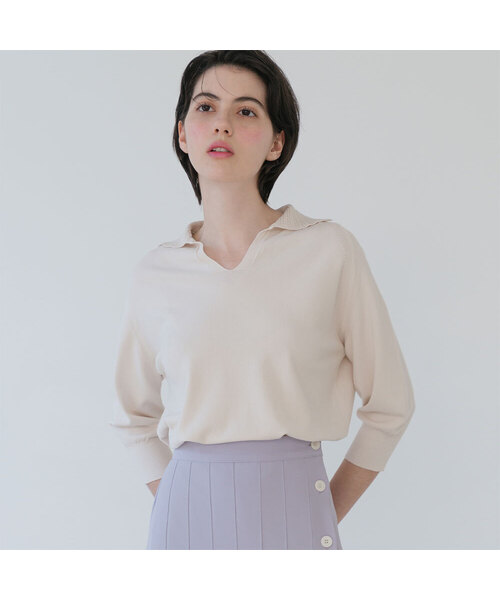 VASCARA(バスカラ)の「V Collar Neck Raglan Capri Knitwear (3colors)(ニット/セーター・レディース・ブラック/カーキ/クリーム・FREE)」の2枚目の写真