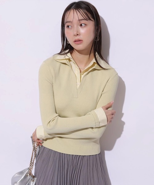 Mystrada（マイストラーダ）の「シャツドッキングニット（ニット/セーター・レディース・ライトイエロー/ピンク/ネイビー・38）」の2枚目の写真