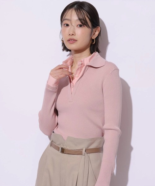 Mystrada（マイストラーダ）の「シャツドッキングニット（ニット/セーター・レディース・ライトイエロー/ピンク/ネイビー・38）」の3枚目の写真