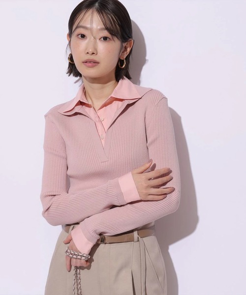 Mystrada（マイストラーダ）の「シャツドッキングニット（ニット/セーター・レディース・ライトイエロー/ピンク/ネイビー・38）」の4枚目の写真