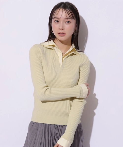 Mystrada（マイストラーダ）の「シャツドッキングニット（ニット/セーター・レディース・ライトイエロー/ピンク/ネイビー・38）」の5枚目の写真