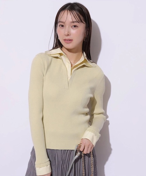 Mystrada（マイストラーダ）の「シャツドッキングニット（ニット/セーター・レディース・ライトイエロー/ピンク/ネイビー・38）」の6枚目の写真