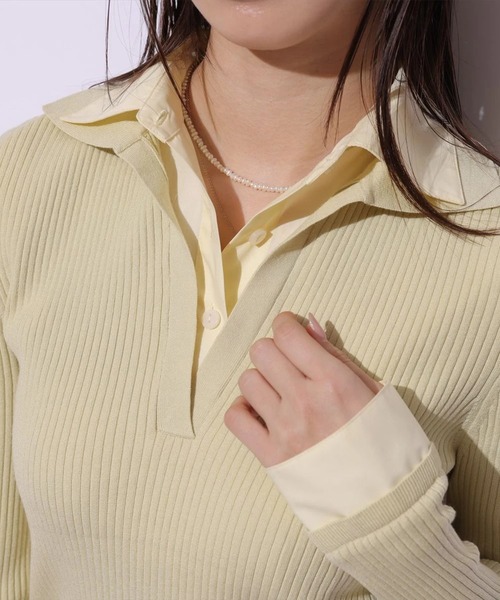 Mystrada（マイストラーダ）の「シャツドッキングニット（ニット/セーター・レディース・ライトイエロー/ピンク/ネイビー・38）」の10枚目の写真