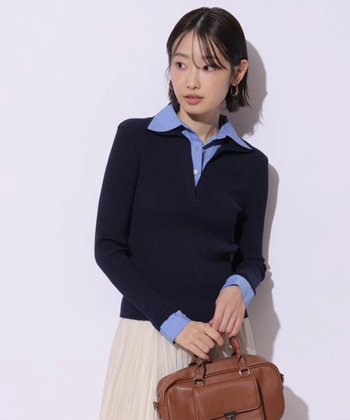 Mystrada（マイストラーダ）の「シャツドッキングニット（ニット/セーター・レディース・ライトイエロー/ピンク/ネイビー・38）」の11枚目の写真