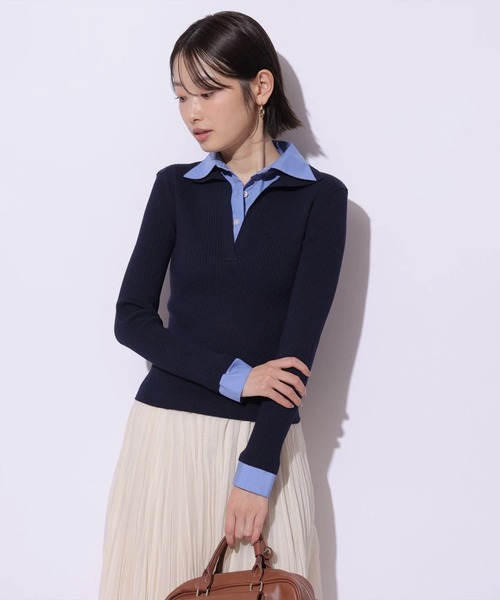 Mystrada（マイストラーダ）の「シャツドッキングニット（ニット/セーター・レディース・ライトイエロー/ピンク/ネイビー・38）」の12枚目の写真