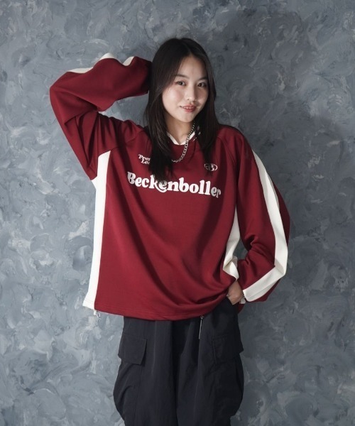 NOIZY（ノイジー）の「Pullover Game Long Shirt / プルオーバー ジャージ素材 ゲームシャツ（Tシャツ/カットソー・メンズ・ワインレッド・MEDIUM/LARGE）」の4枚目の写真