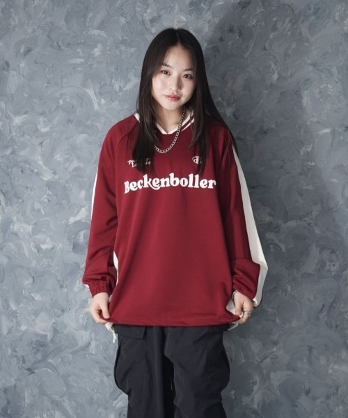 NOIZY（ノイジー）の「Pullover Game Long Shirt / プルオーバー ジャージ素材 ゲームシャツ（Tシャツ/カットソー・メンズ・ワインレッド・MEDIUM/LARGE）」の5枚目の写真
