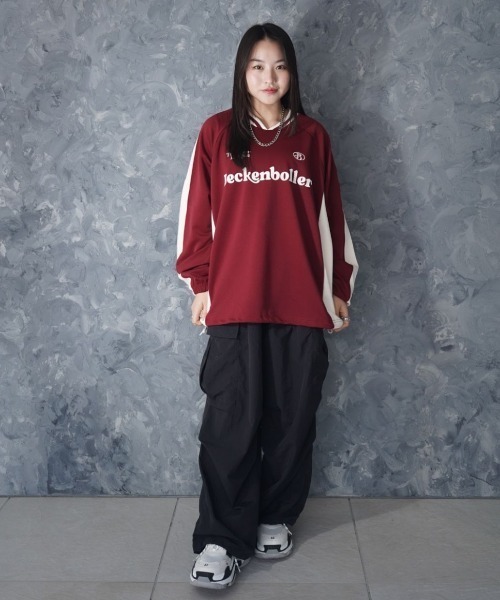 NOIZY（ノイジー）の「Pullover Game Long Shirt / プルオーバー ジャージ素材 ゲームシャツ（Tシャツ/カットソー・メンズ・ワインレッド・MEDIUM/LARGE）」の9枚目の写真