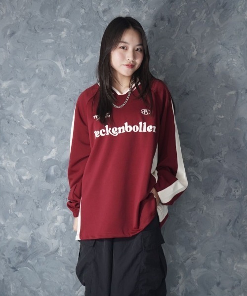 NOIZY（ノイジー）の「Pullover Game Long Shirt / プルオーバー ジャージ素材 ゲームシャツ（Tシャツ/カットソー・メンズ・ワインレッド・MEDIUM/LARGE）」の12枚目の写真