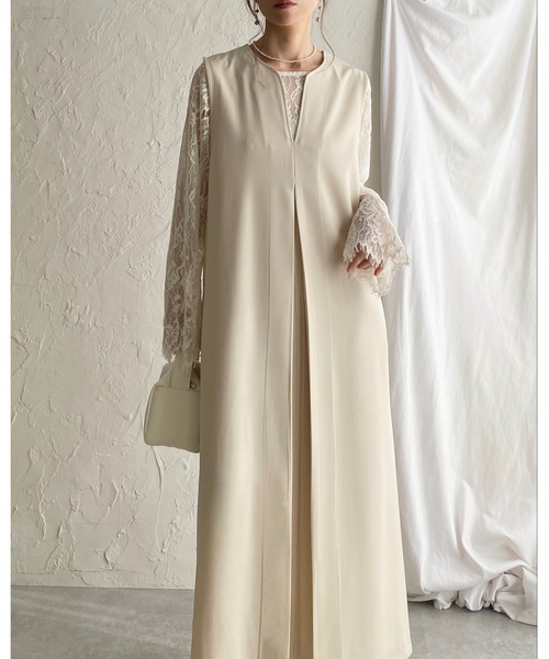 セール】深Vネックフロントタック ロングジャンパースカートワンピース