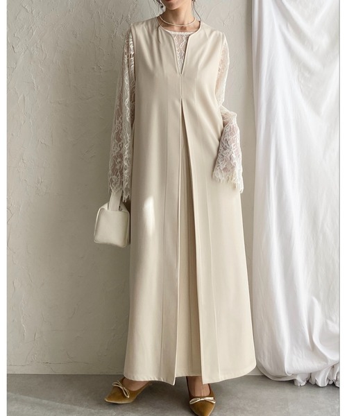 She's Closet(シーズクローゼット)の「深Vネックフロントタック ロングジャンパースカートワンピース(ワンピース・レディース・グレー/ブラック/アイボリー・FREE/SHORT)」の12枚目の写真