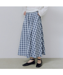 Check flared long skirt