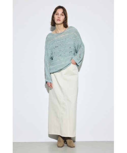 AZUL by moussy（アズールバイマウジー）の「【サイズ,身長別画像あり】AZUL DENIM カラーストレートデニムスカート（デニムスカート・レディース・アイボリー/ベージュ/ピンク・SMALL/MEDIUM/LARGE）」の7枚目の写真