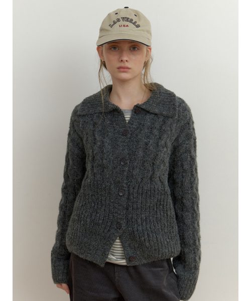 THEMITTEN(ザ・ミトン)の「Grob cable cardigan (charcoal)(カーディガン/ボレロ・レディース・その他・FREE)」の1枚目の写真